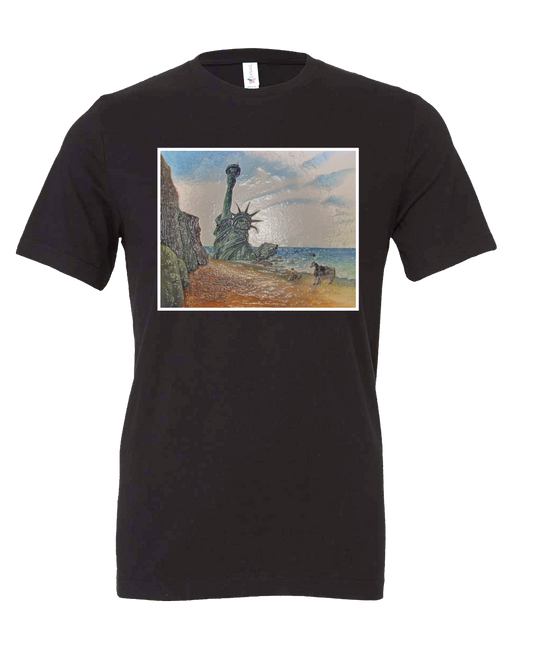 Planet of the Apes Beach scene Statue of liberty T-shirt