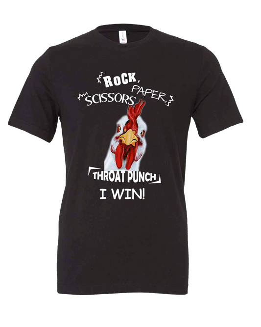 Rooster rock paper scissors tee